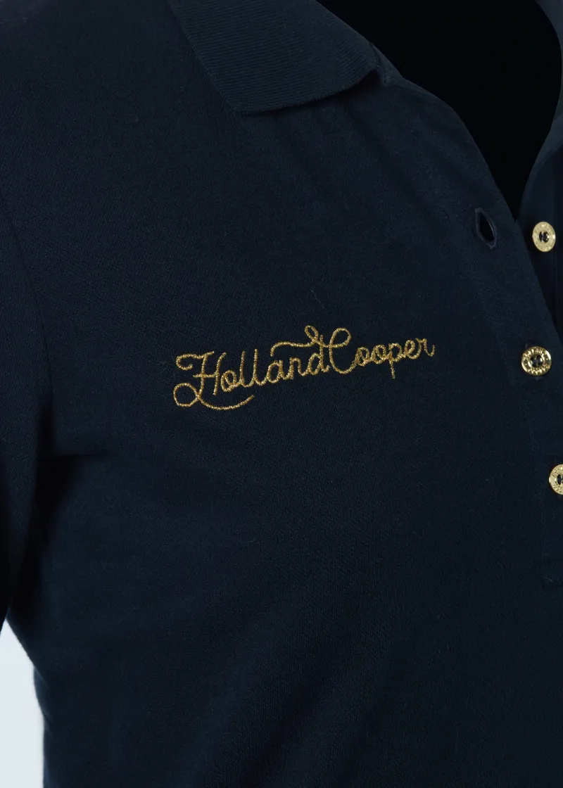 Holland Cooper Classic Long Sleeved Polo Shirt Ladies in Ink Navy-4